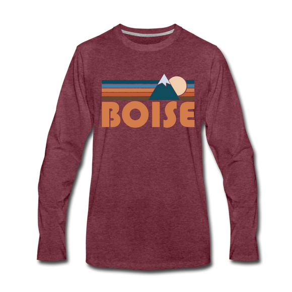 Boise, Idaho Long Sleeve T-Shirt - Retro Mountain Unisex Boise Long Sleeve Shirt - heather burgundy