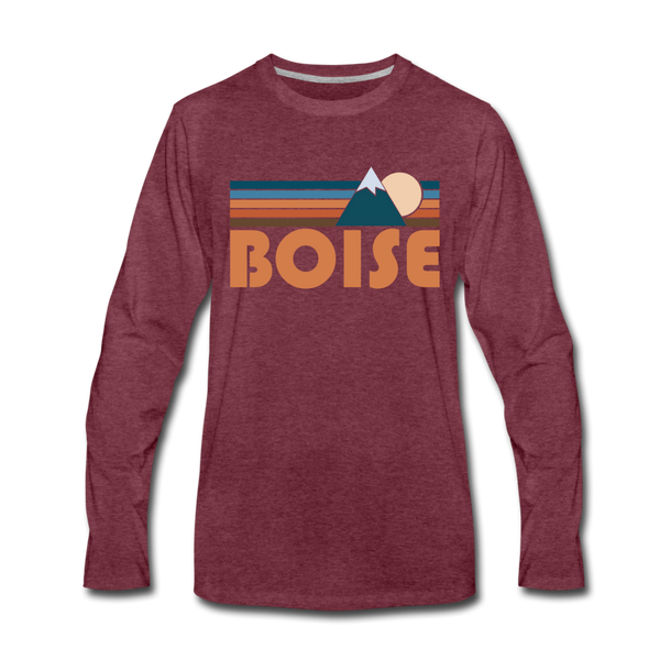 Boise, Idaho Long Sleeve T-Shirt - Retro Mountain Unisex Boise Long Sleeve Shirt - heather burgundy