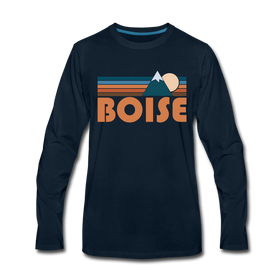 Boise, Idaho Long Sleeve T-Shirt - Retro Mountain Unisex Boise Long Sleeve Shirt - deep navy