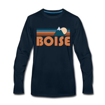Boise, Idaho Long Sleeve T-Shirt - Retro Mountain Unisex Boise Long Sleeve Shirt - deep navy