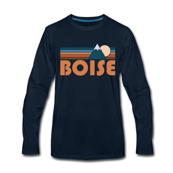 Boise, Idaho Long Sleeve T-Shirt - Retro Mountain Unisex Boise Long Sleeve Shirt - deep navy