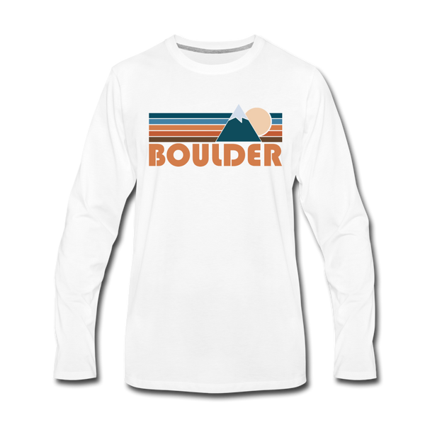 Boulder, Colorado Long Sleeve T-Shirt - Retro Mountain Unisex Boulder Long Sleeve Shirt - white