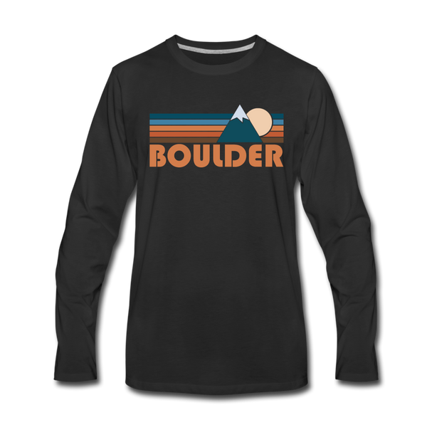 Boulder, Colorado Long Sleeve T-Shirt - Retro Mountain Unisex Boulder Long Sleeve Shirt - black