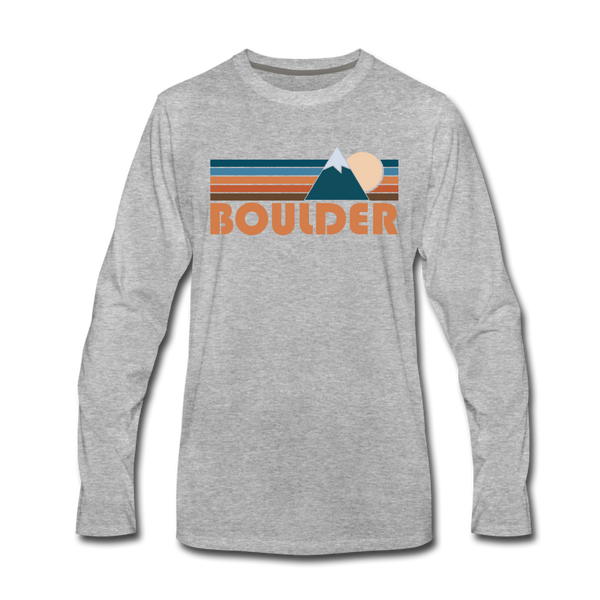 Boulder, Colorado Long Sleeve T-Shirt - Retro Mountain Unisex Boulder Long Sleeve Shirt - heather gray