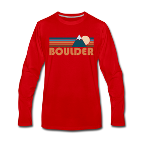 Boulder, Colorado Long Sleeve T-Shirt - Retro Mountain Unisex Boulder Long Sleeve Shirt - red