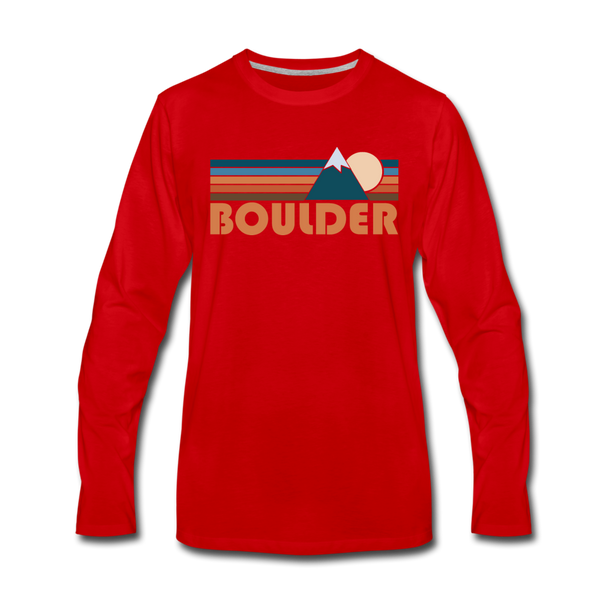 Boulder, Colorado Long Sleeve T-Shirt - Retro Mountain Unisex Boulder Long Sleeve Shirt - red