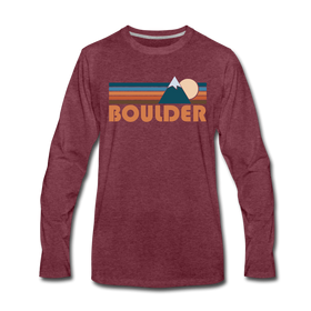 Boulder, Colorado Long Sleeve T-Shirt - Retro Mountain Unisex Boulder Long Sleeve Shirt - heather burgundy