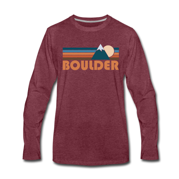 Boulder, Colorado Long Sleeve T-Shirt - Retro Mountain Unisex Boulder Long Sleeve Shirt - heather burgundy