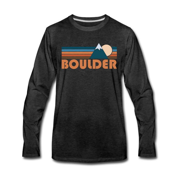 Boulder, Colorado Long Sleeve T-Shirt - Retro Mountain Unisex Boulder Long Sleeve Shirt - charcoal gray