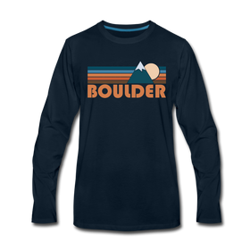 Boulder, Colorado Long Sleeve T-Shirt - Retro Mountain Unisex Boulder Long Sleeve Shirt - deep navy