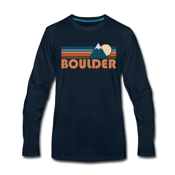 Boulder, Colorado Long Sleeve T-Shirt - Retro Mountain Unisex Boulder Long Sleeve Shirt - deep navy