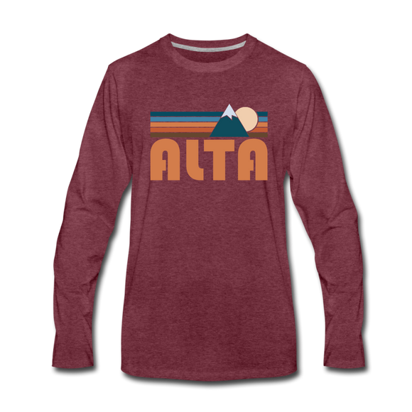Alta, Utah Long Sleeve T-Shirt - Retro Mountain Unisex Alta Long Sleeve Shirt - heather burgundy