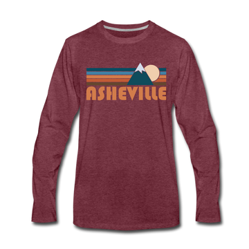 Asheville, North Carolina Long Sleeve T-Shirt - Retro Mountain Unisex Asheville Long Sleeve Shirt - heather burgundy