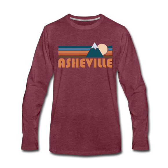 Asheville, North Carolina Long Sleeve T-Shirt - Retro Mountain Unisex Asheville Long Sleeve Shirt - heather burgundy