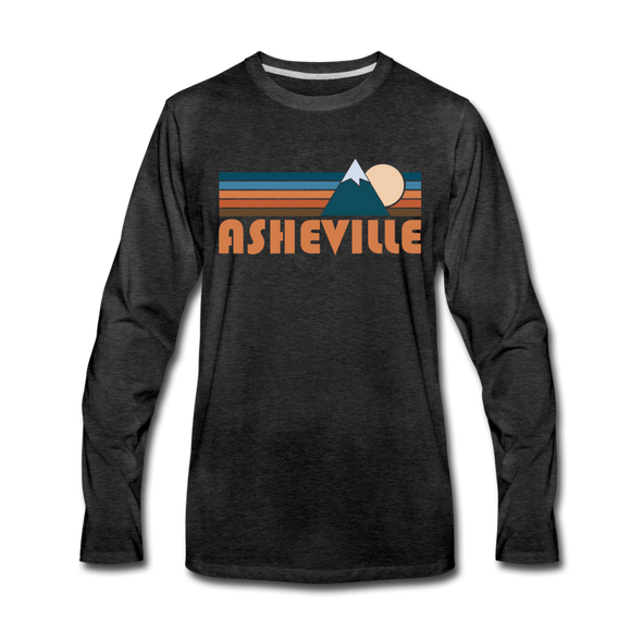 Asheville, North Carolina Long Sleeve T-Shirt - Retro Mountain Unisex Asheville Long Sleeve Shirt - charcoal gray