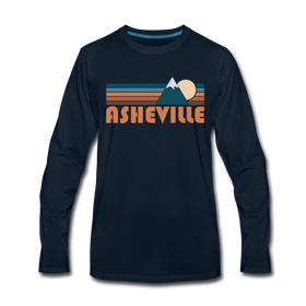 Asheville, North Carolina Long Sleeve T-Shirt - Retro Mountain Unisex Asheville Long Sleeve Shirt - deep navy