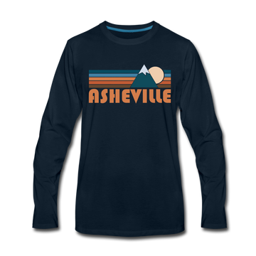 Asheville, North Carolina Long Sleeve T-Shirt - Retro Mountain Unisex Asheville Long Sleeve Shirt - deep navy