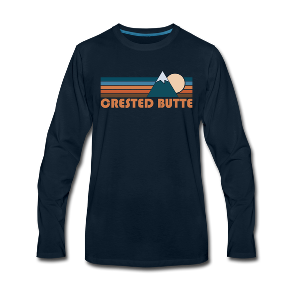 Crested Butte, Colorado Long Sleeve T-Shirt - Retro Mountain Unisex Crested Butte Long Sleeve Shirt - deep navy