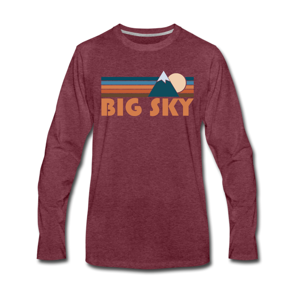 Big Sky, Montana Long Sleeve T-Shirt - Retro Mountain Unisex Big Sky Long Sleeve Shirt - heather burgundy