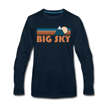 Big Sky, Montana Long Sleeve T-Shirt - Retro Mountain Unisex Big Sky Long Sleeve Shirt - deep navy