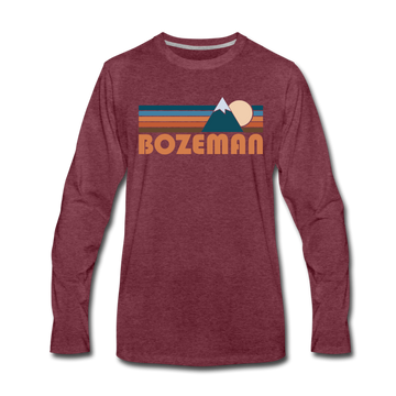 Bozeman, Montana Long Sleeve T-Shirt - Retro Mountain Unisex Bozeman Long Sleeve Shirt - heather burgundy
