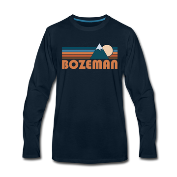 Bozeman, Montana Long Sleeve T-Shirt - Retro Mountain Unisex Bozeman Long Sleeve Shirt - deep navy