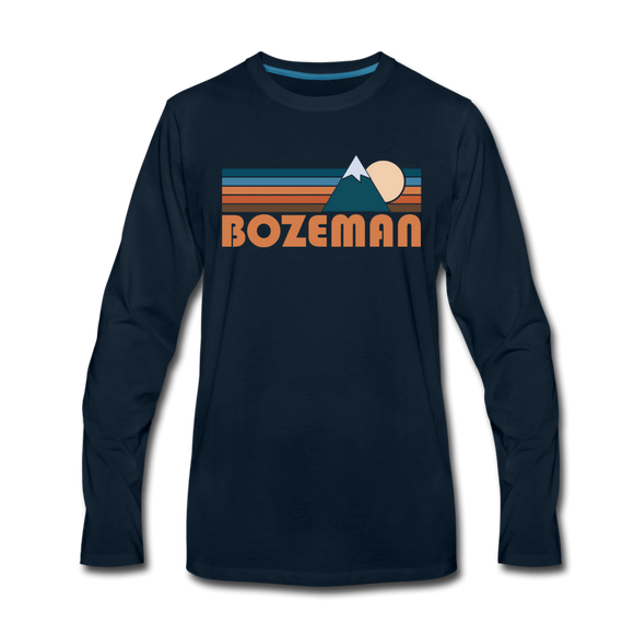 Bozeman, Montana Long Sleeve T-Shirt - Retro Mountain Unisex Bozeman Long Sleeve Shirt - deep navy