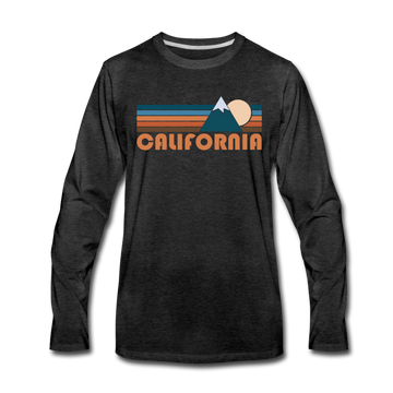 California Long Sleeve T-Shirt - Retro Mountain Unisex California Long Sleeve Shirt - charcoal gray