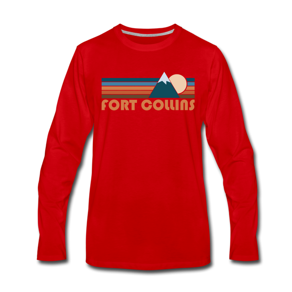 Fort Collins, Colorado Long Sleeve T-Shirt - Retro Mountain Unisex Fort Collins Long Sleeve Shirt - red