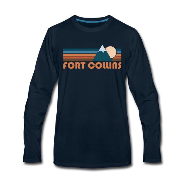 Fort Collins, Colorado Long Sleeve T-Shirt - Retro Mountain Unisex Fort Collins Long Sleeve Shirt - deep navy