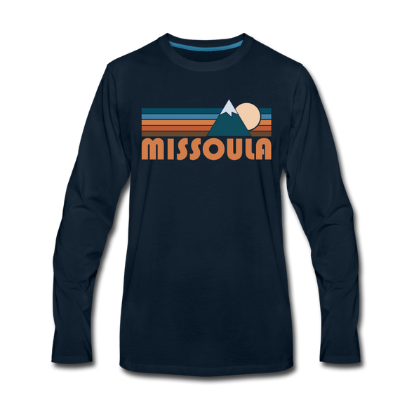 Missoula, Montana Long Sleeve T-Shirt - Retro Mountain Unisex Missoula Long Sleeve Shirt - deep navy