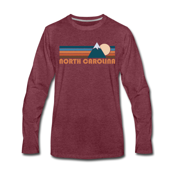 North Carolina Long Sleeve T-Shirt - Retro Mountain Unisex North Carolina Long Sleeve Shirt - heather burgundy