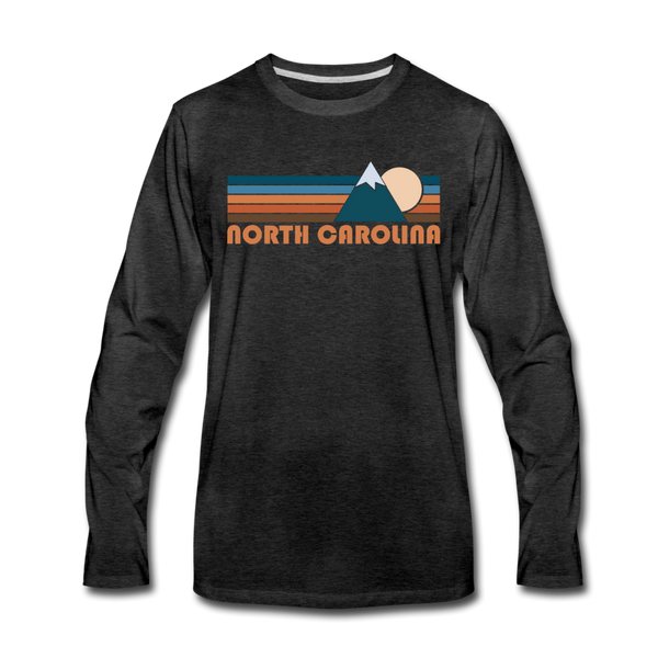 North Carolina Long Sleeve T-Shirt - Retro Mountain Unisex North Carolina Long Sleeve Shirt - charcoal gray