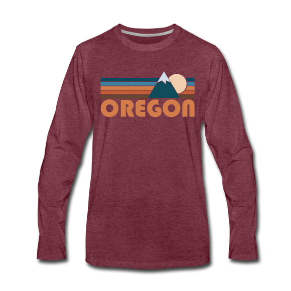 Oregon Long Sleeve T-Shirt - Retro Mountain Unisex Oregon Long Sleeve Shirt - heather burgundy