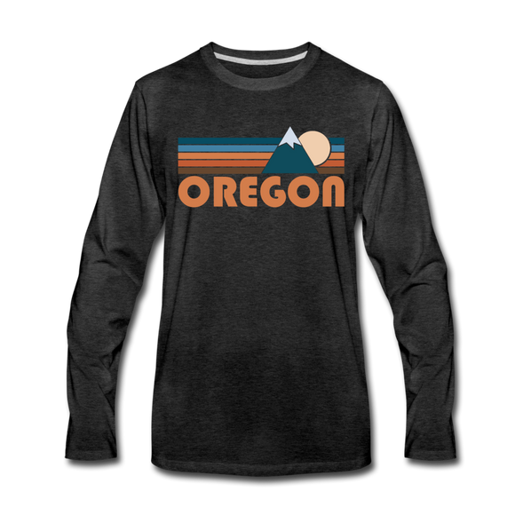 Oregon Long Sleeve T-Shirt - Retro Mountain Unisex Oregon Long Sleeve Shirt - charcoal gray