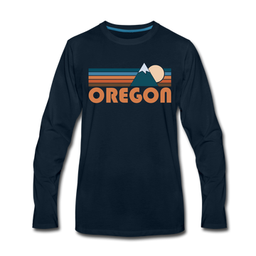 Oregon Long Sleeve T-Shirt - Retro Mountain Unisex Oregon Long Sleeve Shirt - deep navy
