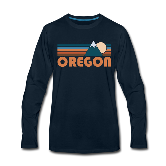 Oregon Long Sleeve T-Shirt - Retro Mountain Unisex Oregon Long Sleeve Shirt - deep navy