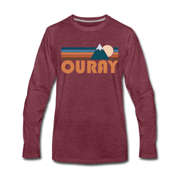 Ouray, Colorado Long Sleeve T-Shirt - Retro Mountain Unisex Ouray Long Sleeve Shirt - heather burgundy