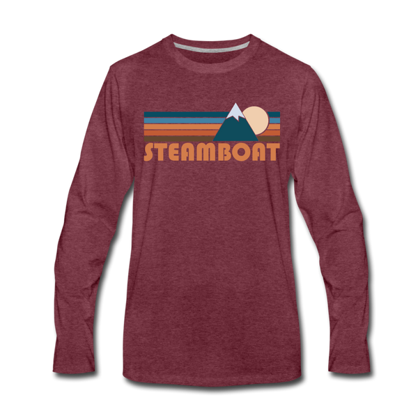 Steamboat, Colorado Long Sleeve T-Shirt - Retro Mountain Unisex Steamboat Long Sleeve Shirt - heather burgundy