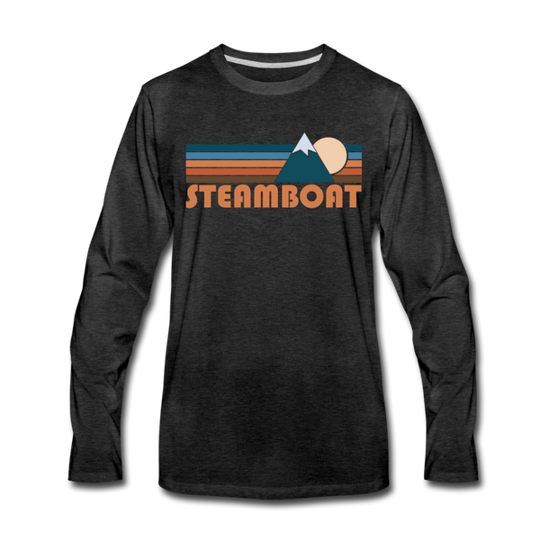 Steamboat, Colorado Long Sleeve T-Shirt - Retro Mountain Unisex Steamboat Long Sleeve Shirt - charcoal gray