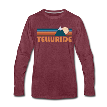 Telluride, Colorado Long Sleeve T-Shirt - Retro Mountain Unisex Telluride Long Sleeve Shirt - heather burgundy