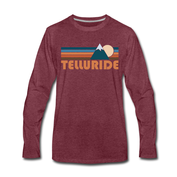 Telluride, Colorado Long Sleeve T-Shirt - Retro Mountain Unisex Telluride Long Sleeve Shirt - heather burgundy