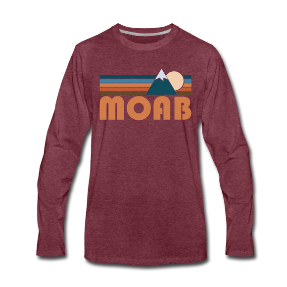 Moab, Utah Long Sleeve T-Shirt - Retro Mountain Unisex Moab Long Sleeve Shirt - heather burgundy