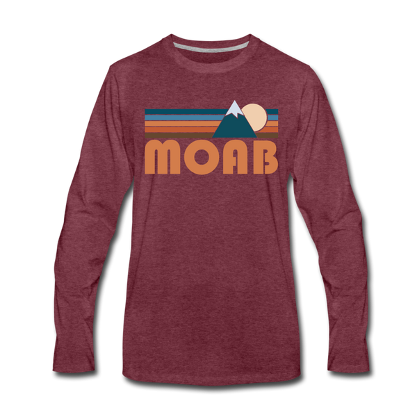 Moab, Utah Long Sleeve T-Shirt - Retro Mountain Unisex Moab Long Sleeve Shirt - heather burgundy