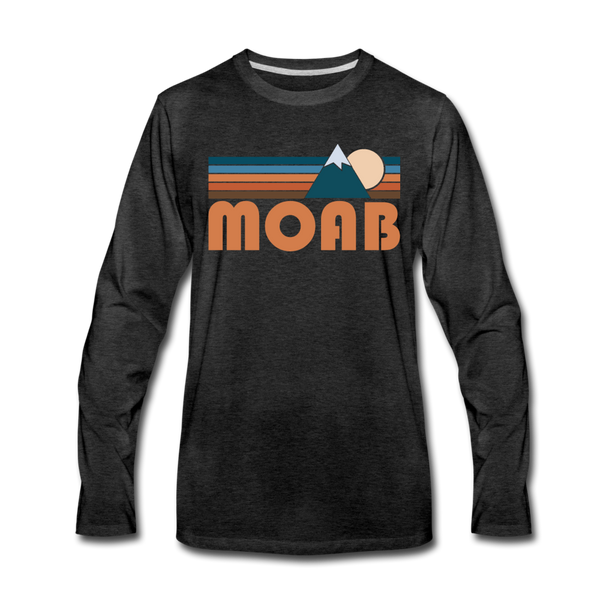 Moab, Utah Long Sleeve T-Shirt - Retro Mountain Unisex Moab Long Sleeve Shirt - charcoal gray