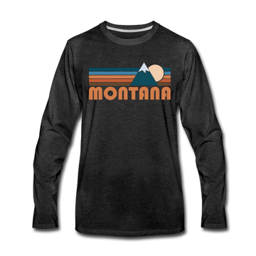 Montana Long Sleeve T-Shirt - Retro Mountain Unisex Montana Long Sleeve Shirt - charcoal gray