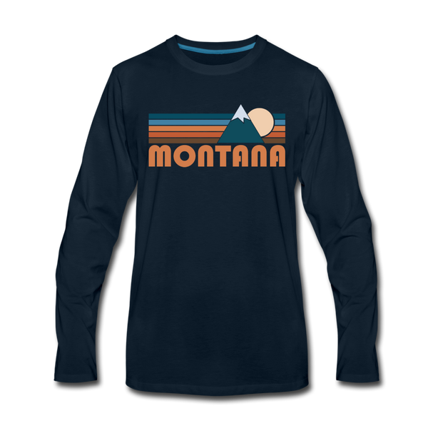 Montana Long Sleeve T-Shirt - Retro Mountain Unisex Montana Long Sleeve Shirt - deep navy