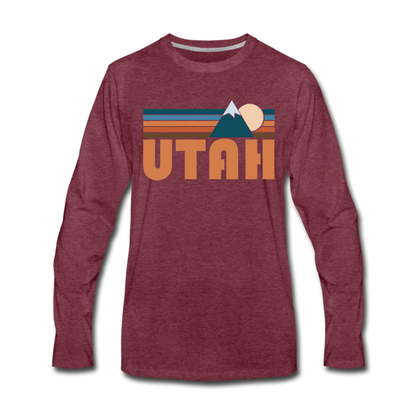Utah Long Sleeve T-Shirt - Retro Mountain Unisex Utah Long Sleeve Shirt - heather burgundy