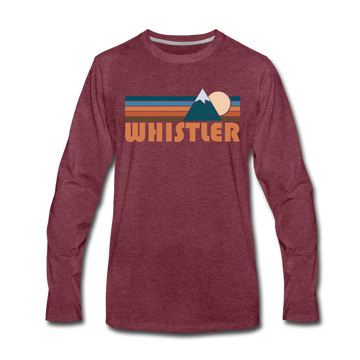 Whistler, Canada Long Sleeve T-Shirt - Retro Mountain Unisex Whistler Long Sleeve Shirt - heather burgundy