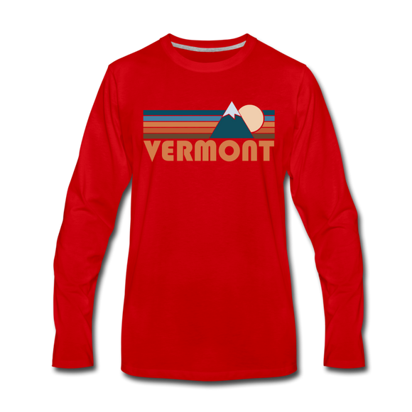 Vermont Long Sleeve T-Shirt - Retro Mountain Unisex Vermont Long Sleeve Shirt - red